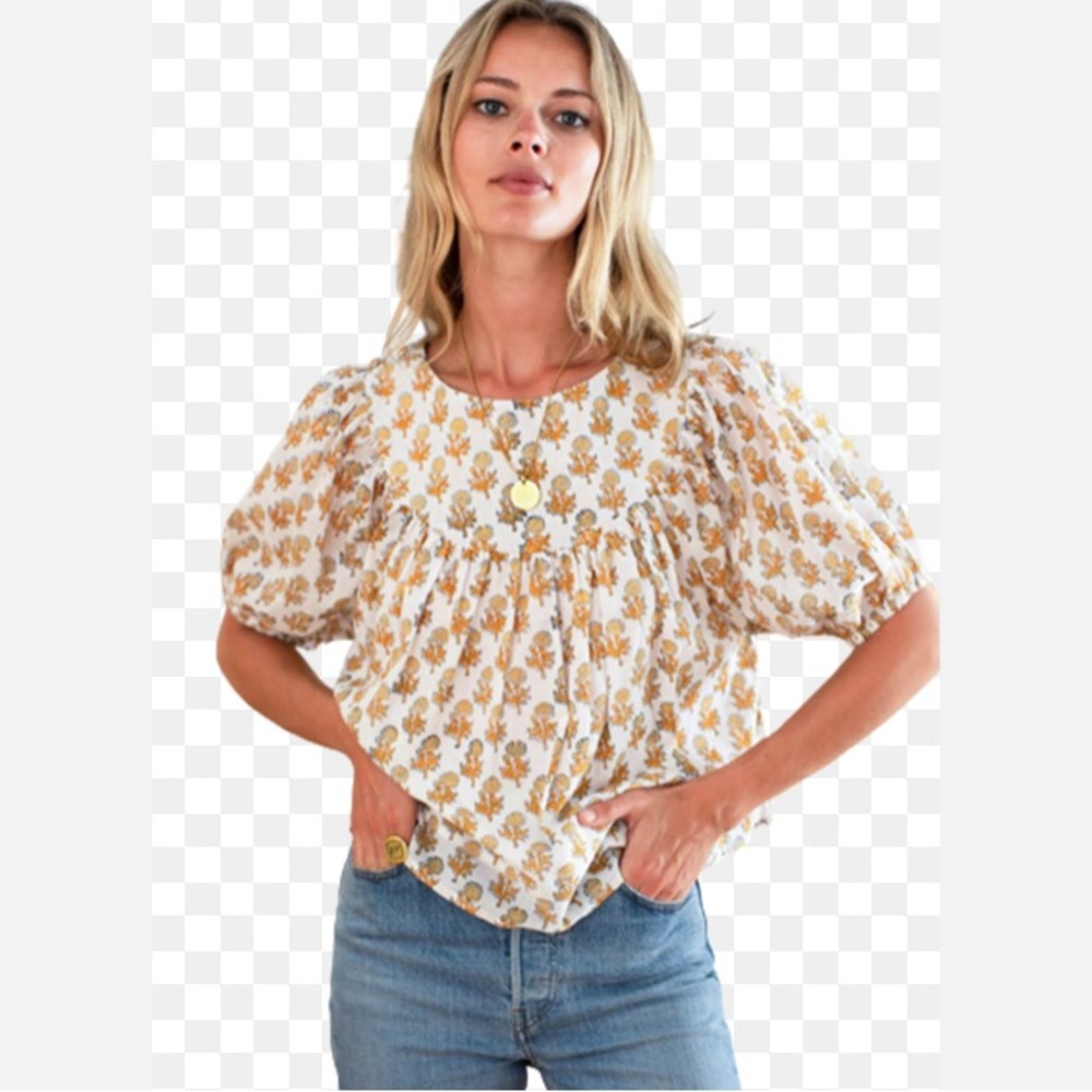 Emerson Fry White and Gold Floral Top